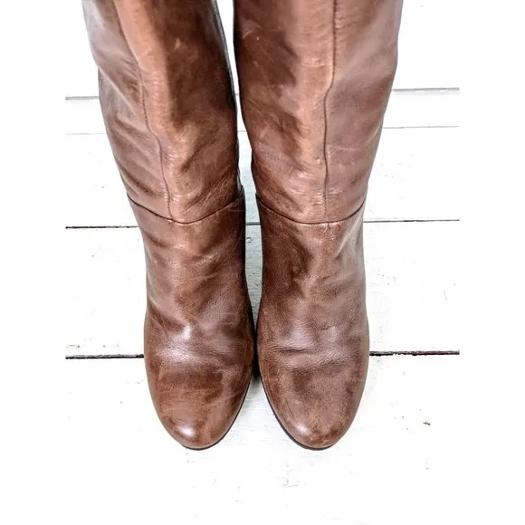 Nine West brown tall rounded toe high heel boots