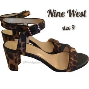 Nine West Pixel Leopard Faux Calf Hair Sandal NEW