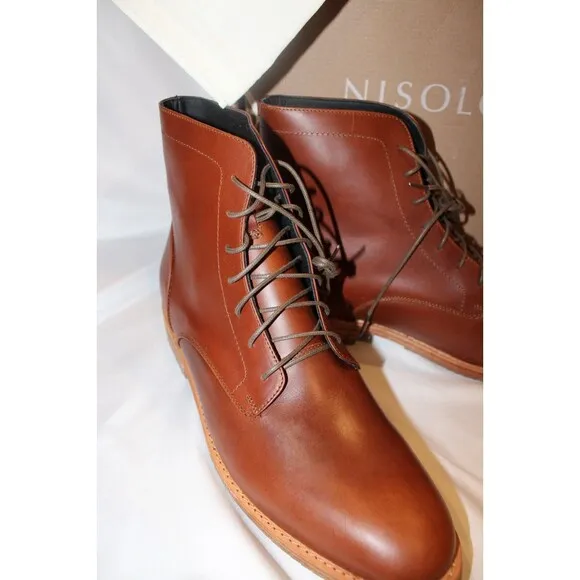 NISOLO MEN'S ALL WEATHER LACE UP LEATHER BOOTS BRANDY SZ 9.5 $260 NIB