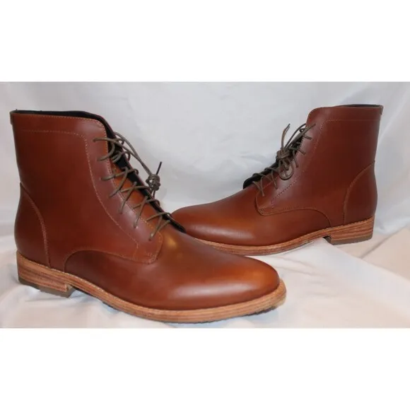 NISOLO MEN'S ALL WEATHER LACE UP LEATHER BOOTS BRANDY SZ 9.5 $260 NIB