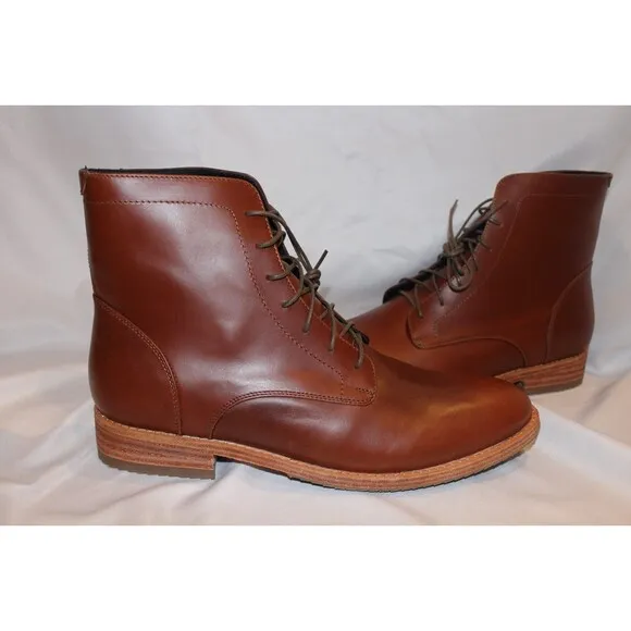 NISOLO MEN'S ALL WEATHER LACE UP LEATHER BOOTS BRANDY SZ 9.5 $260 NIB