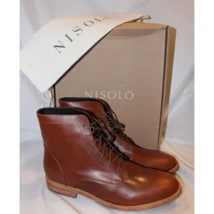NISOLO MEN'S ALL WEATHER LACE UP LEATHER BOOTS BRANDY SZ 9.5 $260 NIB