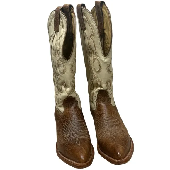Nocona Western Cowboy Boots White/ Brown women's size 8
