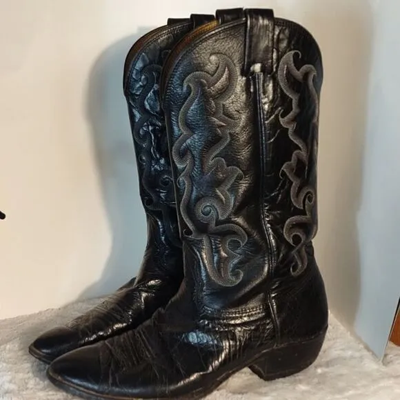 Nocona Men's Black Leather Cowboy Boots