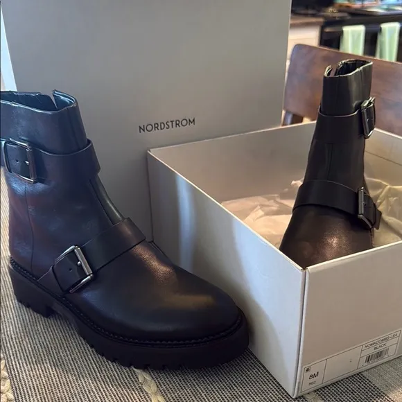 Nordstrom Black Moto Boots with Buckle Details - NEW Never Worn
