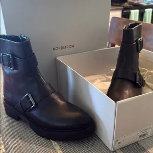 Nordstrom Black Moto Boots with Buckle Details - NEW Never Worn