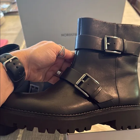 Nordstrom Black Moto Boots with Buckle Details - NEW Never Worn