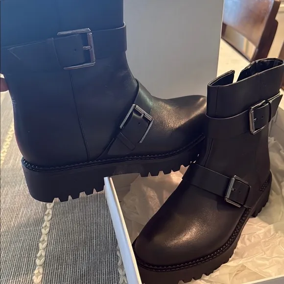 Nordstrom Black Moto Boots with Buckle Details - NEW Never Worn
