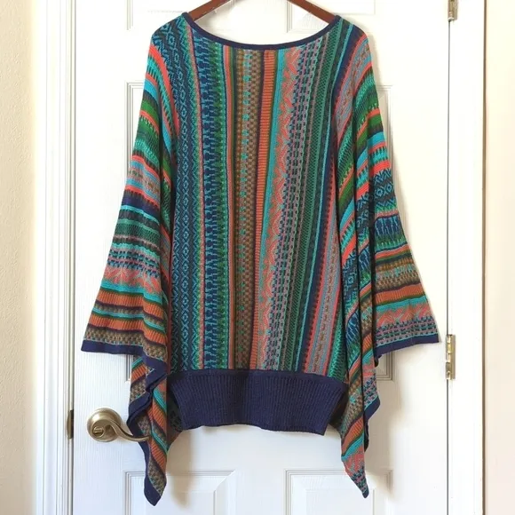 Novica Lima Dance Alpaca Blend Bohemian Striped Knit Dolman Sleeve Sweater L/XL