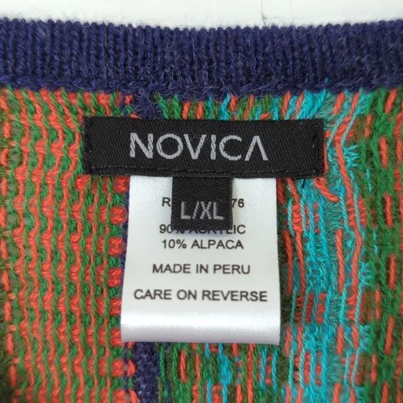 Novica Lima Dance Alpaca Blend Bohemian Striped Knit Dolman Sleeve Sweater L/XL