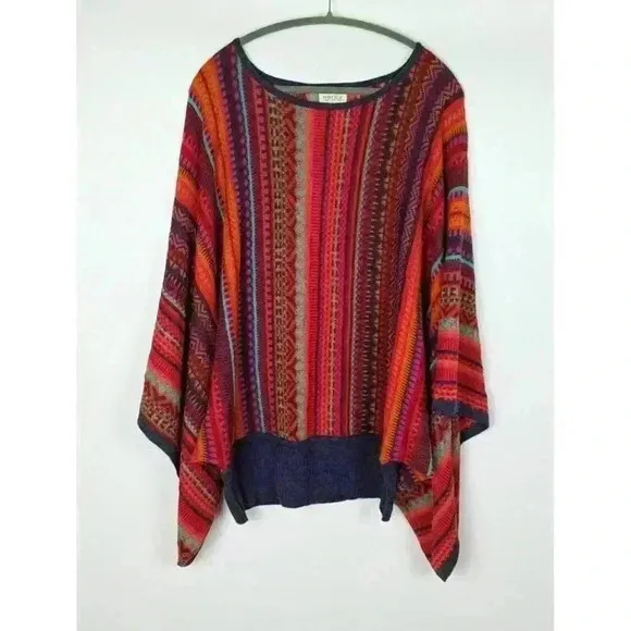 Novica Peruvian Boho Knit Drape Sweater Multicolor Acrylic/Alpaca Size L/XL. #55