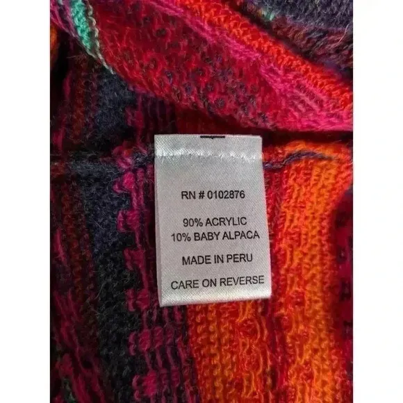 Novica Peruvian Boho Knit Drape Sweater Multicolor Acrylic/Alpaca Size L/XL. #55