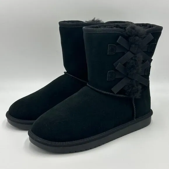 NWD Koolaburra by UGG Victoria Short Black Suede Boots Bows Kids Girls Size 5
