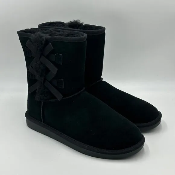 NWD Koolaburra by UGG Victoria Short Black Suede Boots Bows Kids Girls Size 5