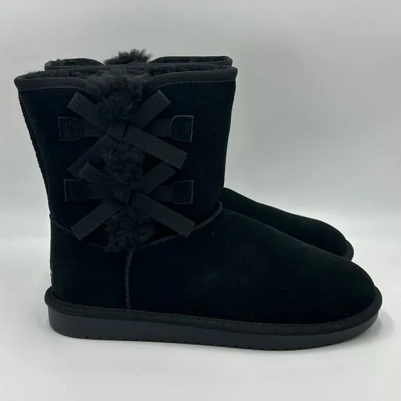 NWD Koolaburra by UGG Victoria Short Black Suede Boots Bows Kids Girls Size 5