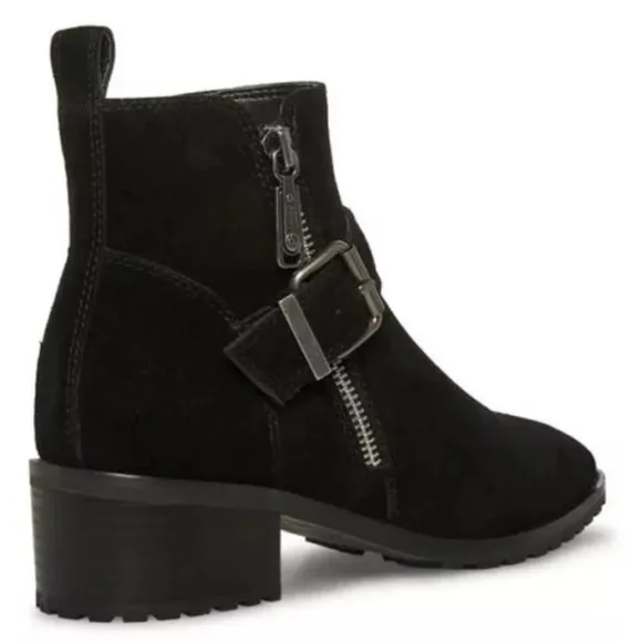 NWOB $149 Blondo Sz 7 Susan Black Zip &amp; Buckle Waterproof Suede Ankle Bootie