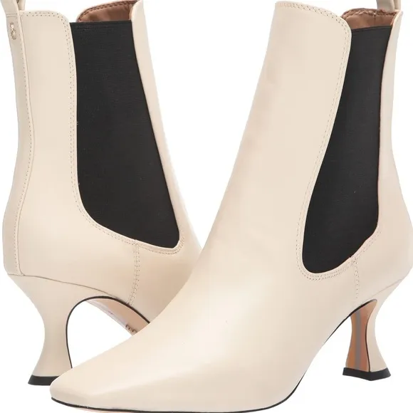 NWOB Women's Sam Edelman Lani Square Toe Ankle Boots in Ivory Size 10
