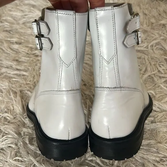 NWOB All Saints Brigade White Leather Buckle Lace Up Combat Boots sz 41/10-10.5