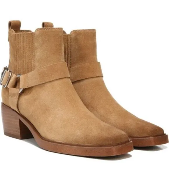 NWOB Sam Edelman Bellamie Suede Harness Western Ankle Boots in Camel Suede Sz 8