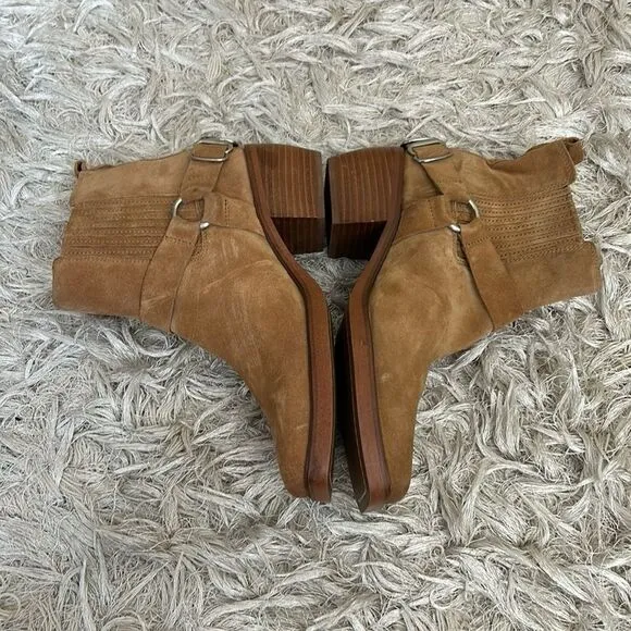 NWOB Sam Edelman Bellamie Suede Harness Western Ankle Boots in Camel Suede Sz 8