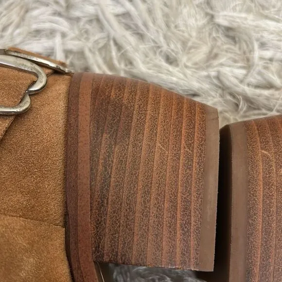NWOB Sam Edelman Bellamie Suede Harness Western Ankle Boots in Camel Suede Sz 8