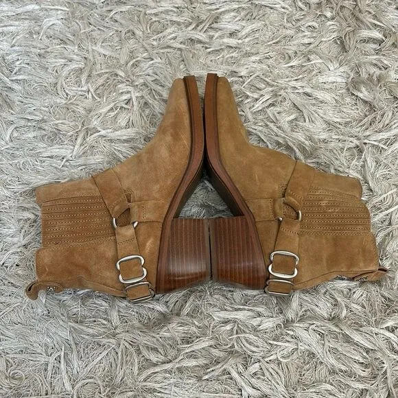 NWOB Sam Edelman Bellamie Suede Harness Western Ankle Boots in Camel Suede Sz 8