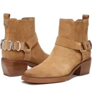 NWOB Sam Edelman Bellamie Suede Harness Western Ankle Boots in Camel Suede Sz 8