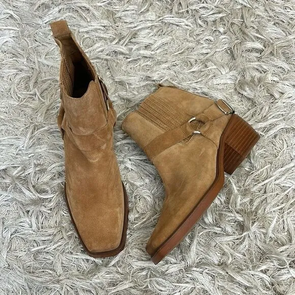 NWOB Sam Edelman Bellamie Suede Harness Western Ankle Boots in Camel Suede Sz 8
