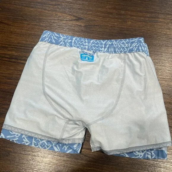 NWOT Chubbies Sz L The Thigh-Napples 4&quot; Lined Classic Swim Trunk Blue Pineapples