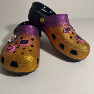 NWOT Crocs Disney Hocus Pocus Limited Edition Shoes Glitter Purple Orange‎ W8 M6