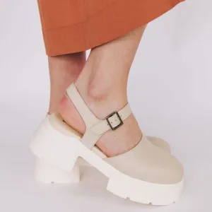 NWOT Milan Mary Jane Platform Pump Shoes Size 37 Beige Cream