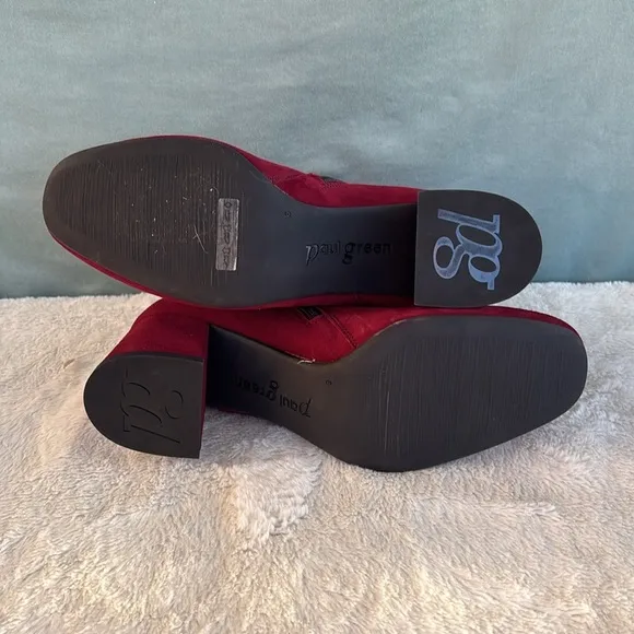 NWOT Paul Green Sydney Bordo Suede Boot Sz UK 6 = US 8.5 Retail $499 Red Leather