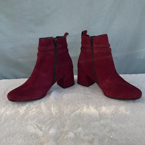 NWOT Paul Green Sydney Bordo Suede Boot Sz UK 6 = US 8.5 Retail $499 Red Leather
