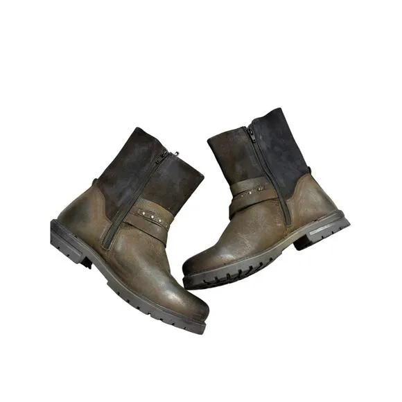 NWOT ROAN Bed|Stu Boots Women 8.5 Brown Leather Suede Anabella Biker Moto Edgy