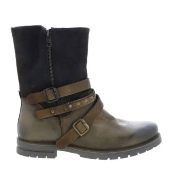 NWOT ROAN Bed|Stu Boots Women 8.5 Brown Leather Suede Anabella Biker Moto Edgy