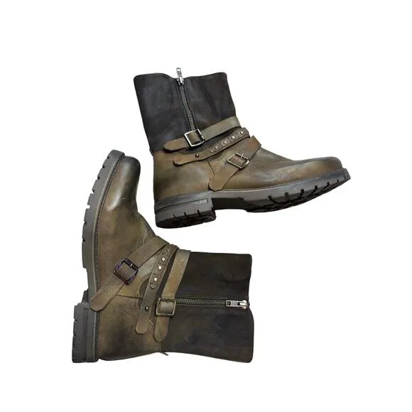 NWOT ROAN Bed|Stu Boots Women 8.5 Brown Leather Suede Anabella Biker Moto Edgy
