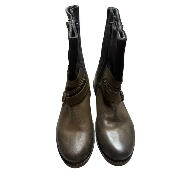 NWOT ROAN Bed|Stu Boots Women 8.5 Brown Leather Suede Anabella Biker Moto Edgy