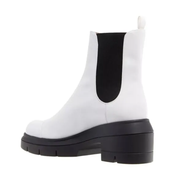 NWOT Stuart Weitzman Norah Lug Sole Chelsea White Leather Ankle Boots Sz. 10