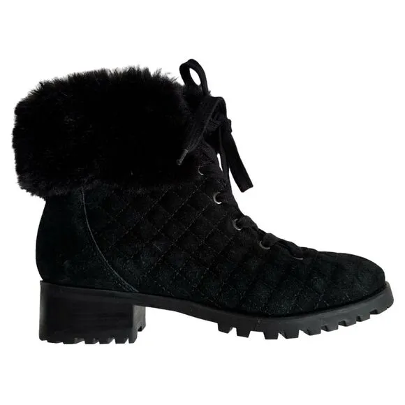NWOT Talbots Black Suede TISH Quilted Hiking Ankle Boots, Size 9