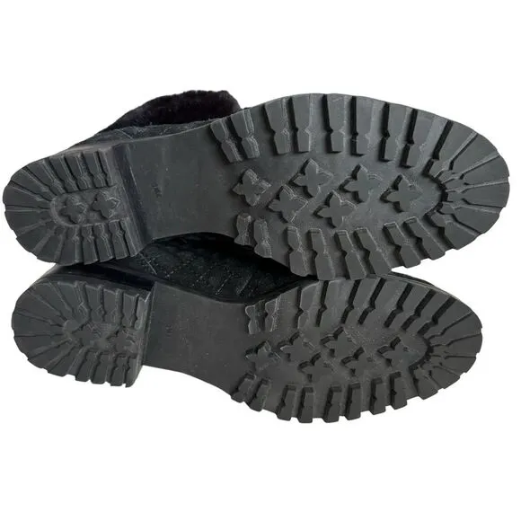 NWOT Talbots Black Suede TISH Quilted Hiking Ankle Boots, Size 9