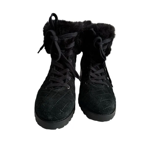 NWOT Talbots Black Suede TISH Quilted Hiking Ankle Boots, Size 9