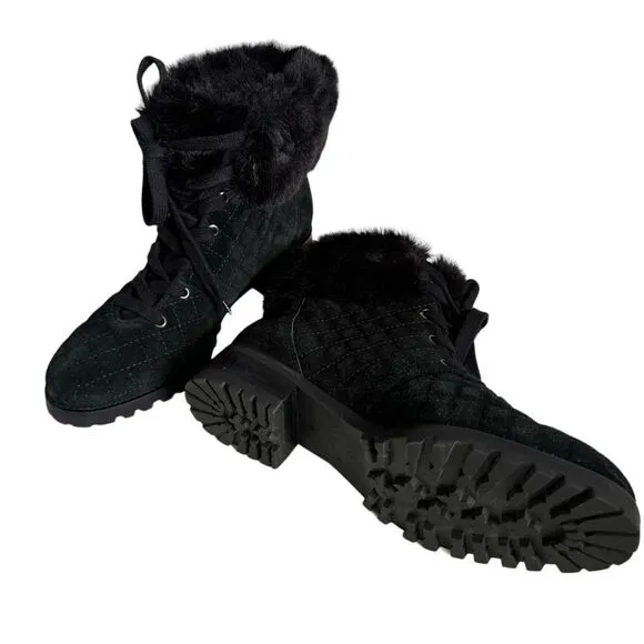 NWOT Talbots Black Suede TISH Quilted Hiking Ankle Boots, Size 9