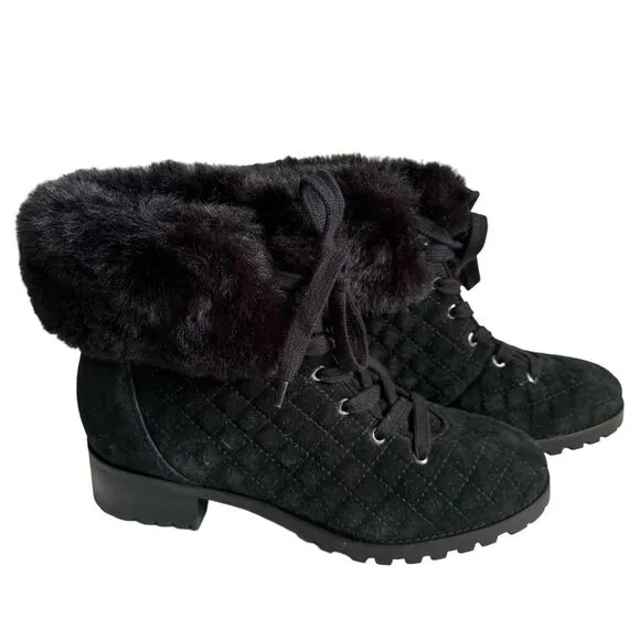 NWOT Talbots Black Suede TISH Quilted Hiking Ankle Boots, Size 9