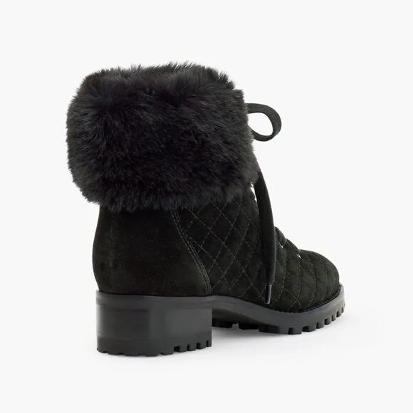 NWOT Talbots Black Suede TISH Quilted Hiking Ankle Boots, Size 9