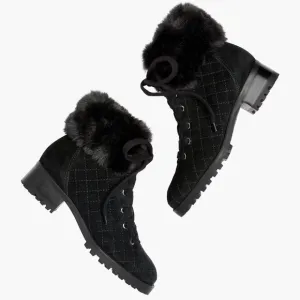 NWOT Talbots Black Suede TISH Quilted Hiking Ankle Boots, Size 9