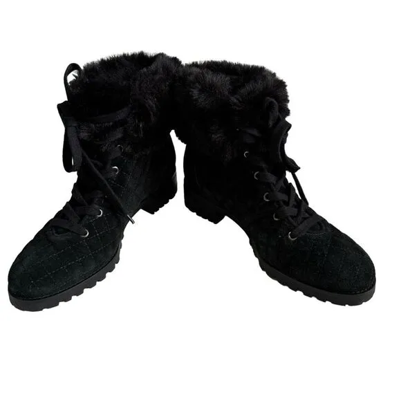 NWOT Talbots Black Suede TISH Quilted Hiking Ankle Boots, Size 9