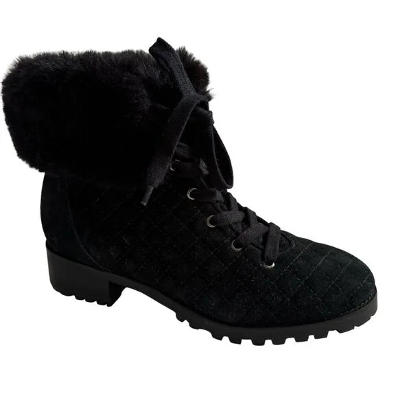 NWOT Talbots Black Suede TISH Quilted Hiking Ankle Boots, Size 9