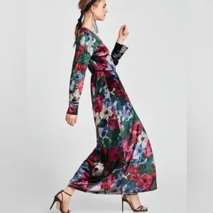 NWOT Zara Floral Velvet Kimono Kaftan Wrap Dress