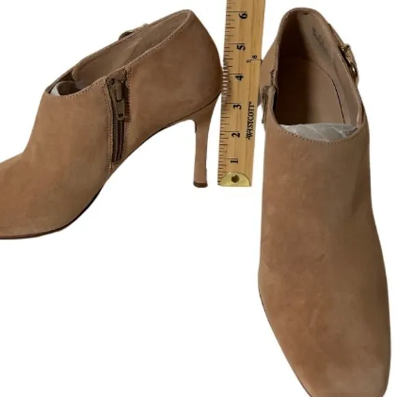 NWT 27 EDIT Penny Square Toe Stiletto Ankle Boots Women's Size 8 N Taupe Suede