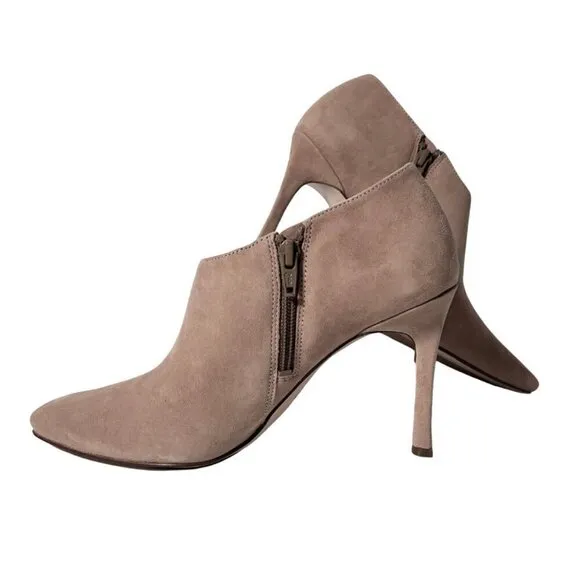 NWT 27 EDIT Penny Square Toe Stiletto Ankle Boots Women's Size 8 N Taupe Suede